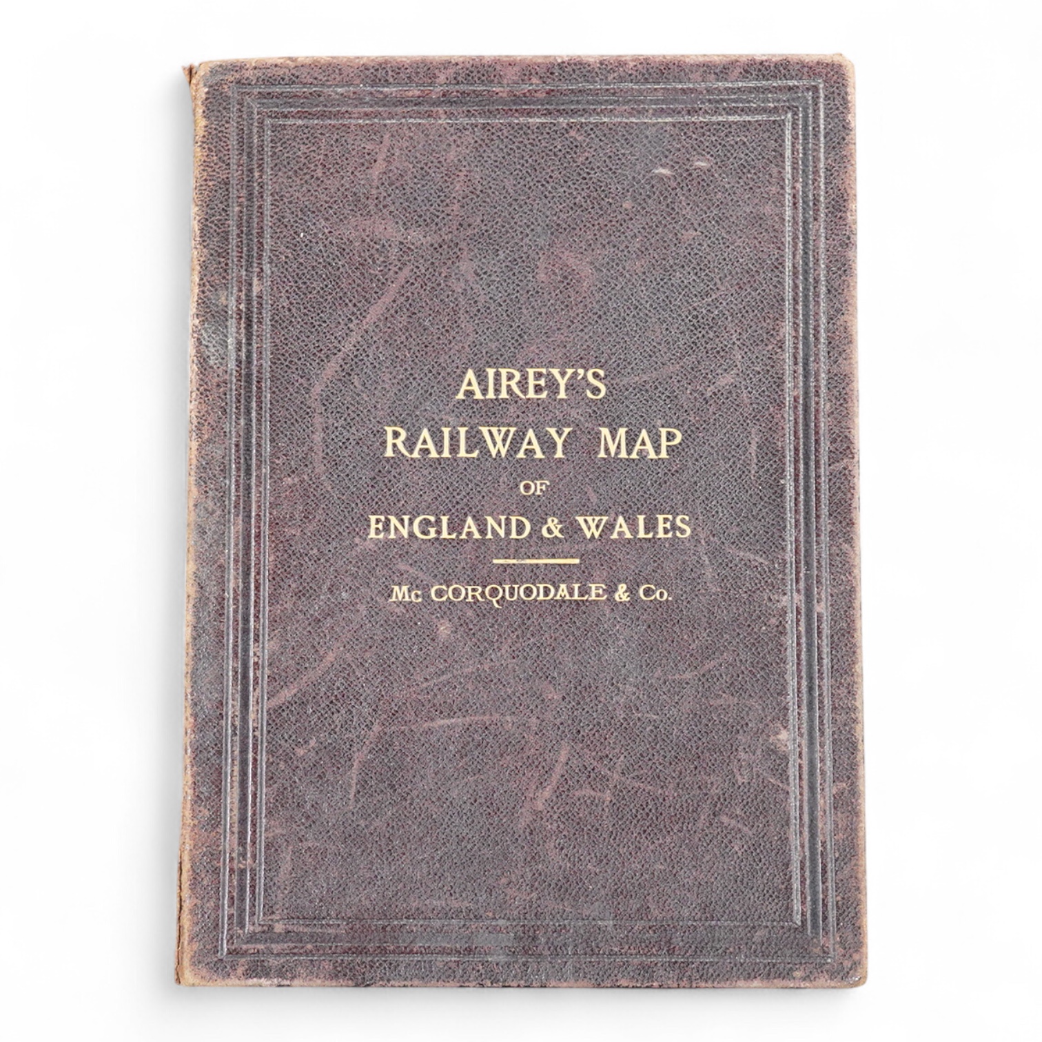 An Airey's Railway Map of England & Wales, a folding map laid on cloth with gilt embossed hard covers, compiled from the Ordnance Survey and published by McCorquodale & Co., 1878